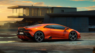 Orange sports car sunset parking - nice free wallpaper