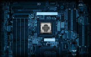 Processor robot blue background cityscape 3 - android free wallpaper for desktop