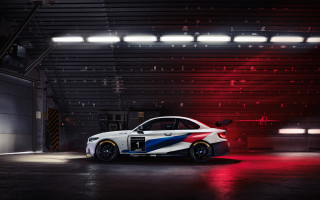 White car with blue - a garage free wallpaper for desktop