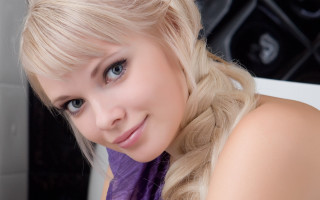 Blonde blue eyes purple dress - a braid free wallpaper