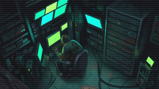 Computer room green lights person - cyberpunk style free wallpaper
