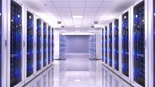 Long hallway blue white servers - floor free wallpaper