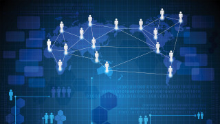 Blue world map people background - technology free wallpaper for desktop