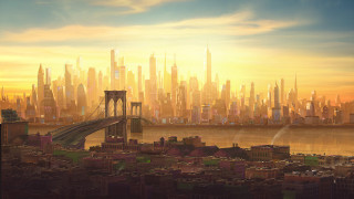 City bridge sunset painting foreground - ashcan school free wallpaper for desktop