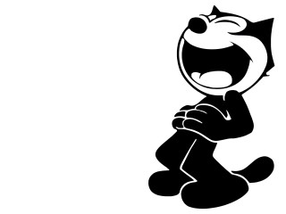 Black white cartoon cat smiling - free gaming wallpaper for desktop
