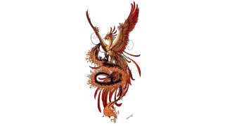 Dragon long tail red orange - ink free wallpaper