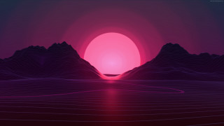 Sunset mountain river night synthwave - synthwave style free wallpaper