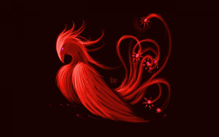 Red bird long hair flowers - the image free wallpaper