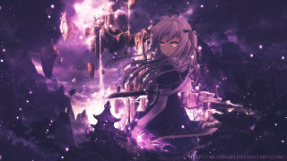 Anime girl long hair sword - a castle free wallpaper