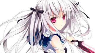 Anime girl white hair knife 2 - a knife and a sword free wallpaper