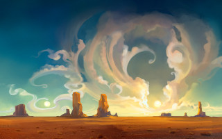 Landscape clouds swirl sky painting 2 - a desert landscape free wallpaper