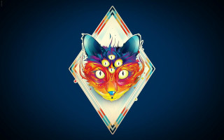 Colorful fox head diamond pattern - psychedelic free wallpaper for desktop