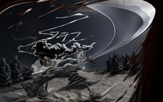 Cartoon man sword sky trees - tree and snow free wallpaper