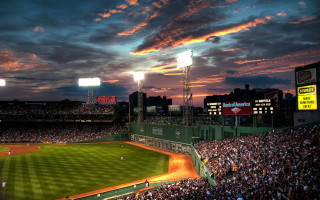 Baseball stadium crowd sunset clouds 2 - american impressionism free wallpaper