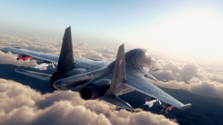 Fighter jet flying sky clouds 9 - vray free wallpaper