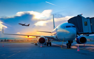 Plane parked runway sunset background - the runway free wallpaper