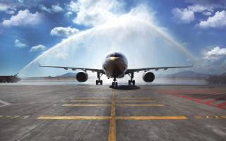 Jet runway skyline mountain ocean - the sky behind free wallpaper