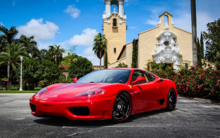 Red sports car church clock - a church free wallpaper