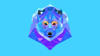 Geometric wolf head blue background - crystal cubism free wallpaper