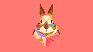 Rabbit geometric shapes pink background - a blue bow free wallpaper