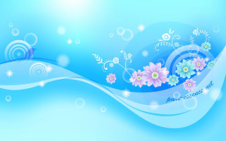 Blue background flowers bubbles side - a blue wave free wallpaper