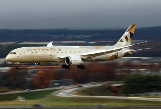 Jetliner cloudy sky cityscape trees - a large jetliner free wallpaper