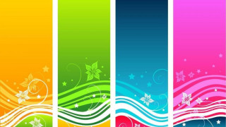 Colorful banner flowers stars sides - triadic free wallpaper for desktop