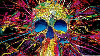 Colorful skull paint splatters face - paint splatter free wallpaper