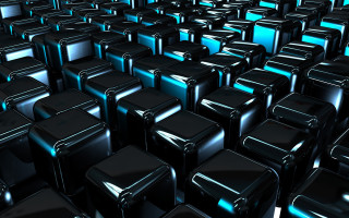 Shiny black cubes blue lights - a large group free wallpaper