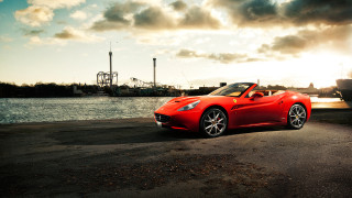 Red sports car ferriswheel evening - a ferris free wallpaper