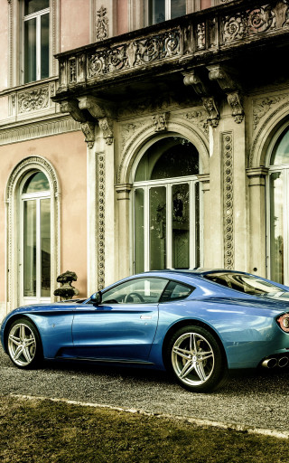 Blue sports car building balcony - luxury free wallpaper for mobile