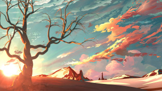 Tree snow sunset clouds sky - anton fadeev free wallpaper