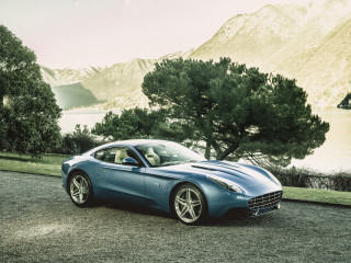 Blue sports car lake mountains 2 - matte finish free wallpaper
